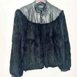 Vintage Rabbit Fur + Leather Bomber Jacket